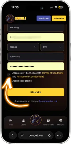 Acceptation conditions générales Donbet 18 ans