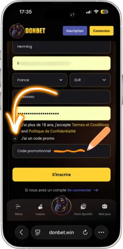 Champ code promo bonus Donbet inscription