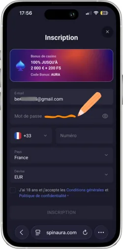 Création mot de passe sécurisé SpinAura Casino