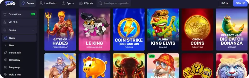 Découvrez la ludothèque de SpinAura casino avec plus de 7 300 machines à sous disponibles en France