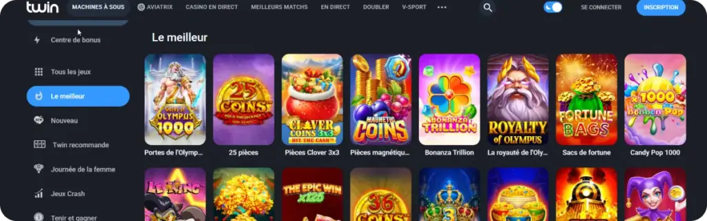 Découvrez le lobby de Twin casino avec des milliers de machines à sous disponibles en France